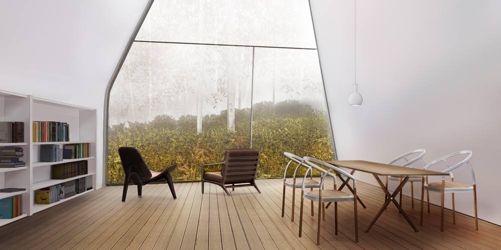rendering interno villa moderna con effetti speciali della nebbia