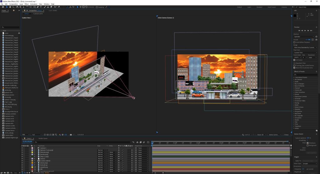 Citta in motion graphics con i livelli 3D di base di After Effects