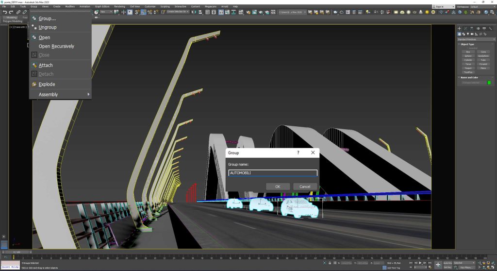 Gruppi e livelli 3D Studio Max animazione auto