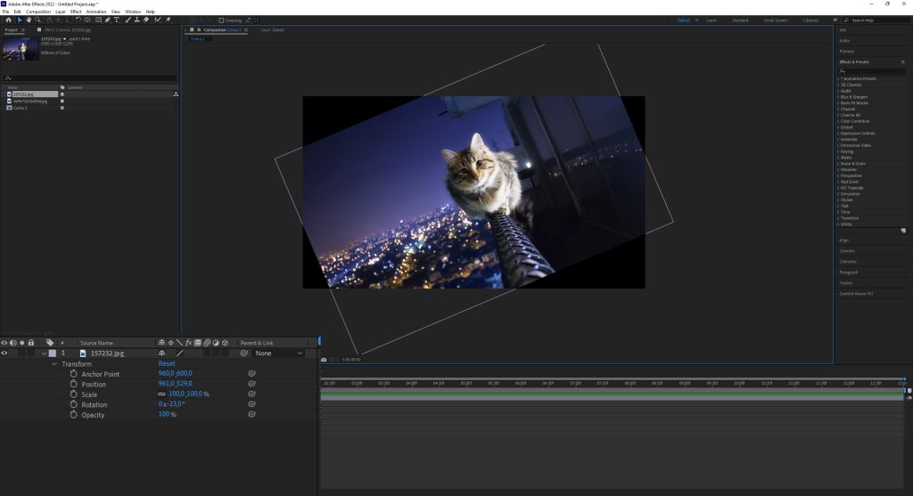 Proprieta trasformazione livelli di base After Effects