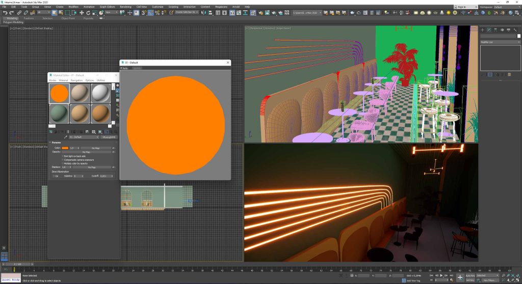 V Ray light material per strisce led interni