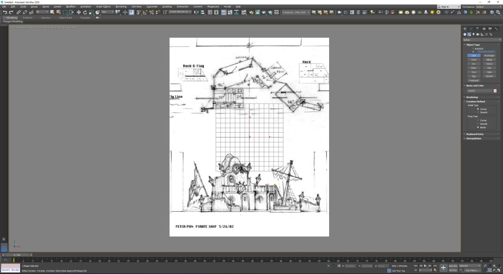 modellazione scenografia 3D da prospetto