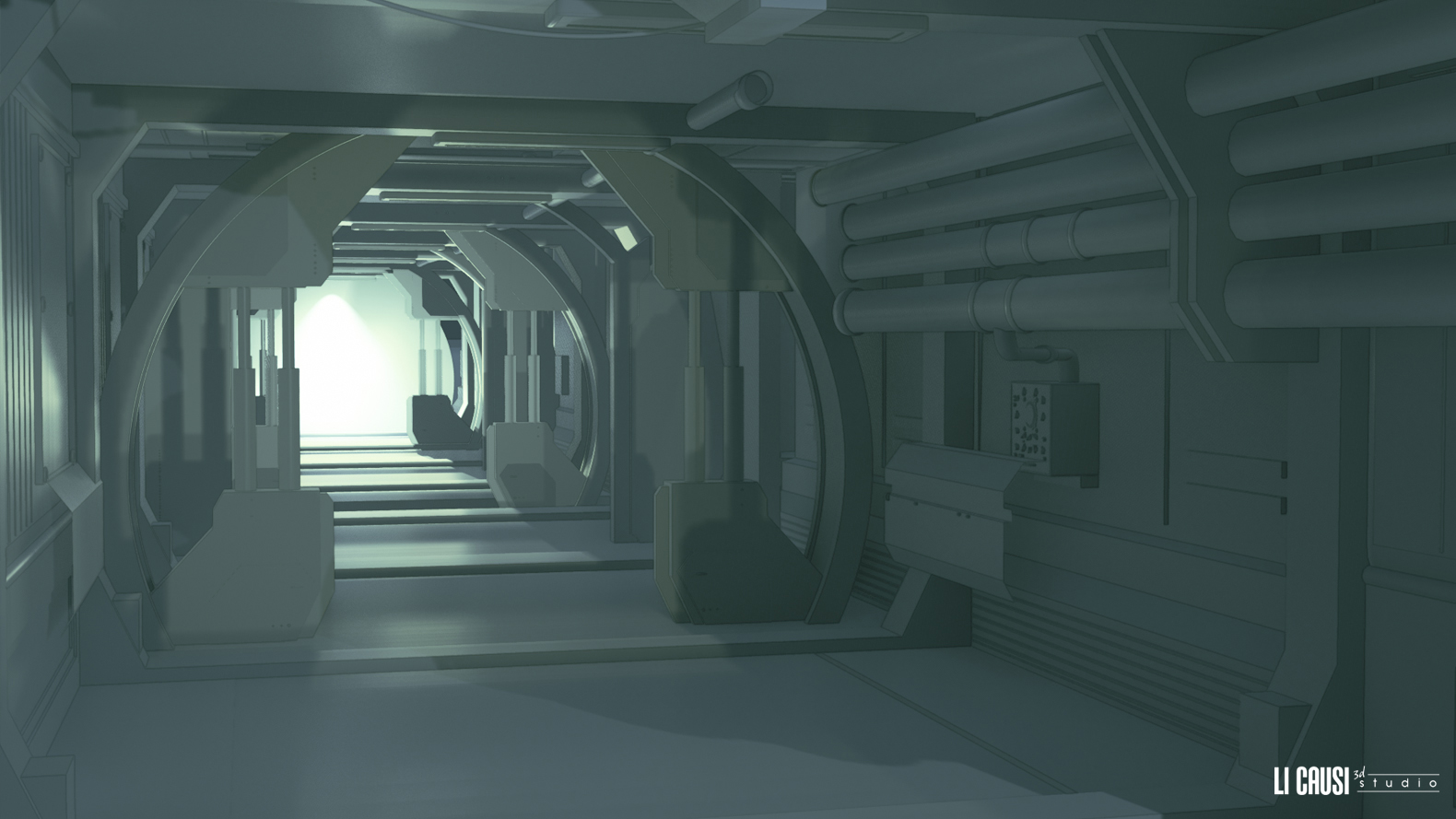 render 3d interno astronave star trek prova illuminotecnica virtuale