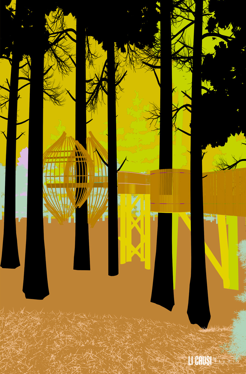 render wirecolor del ristorante sugli alberi yellow treehouse 1