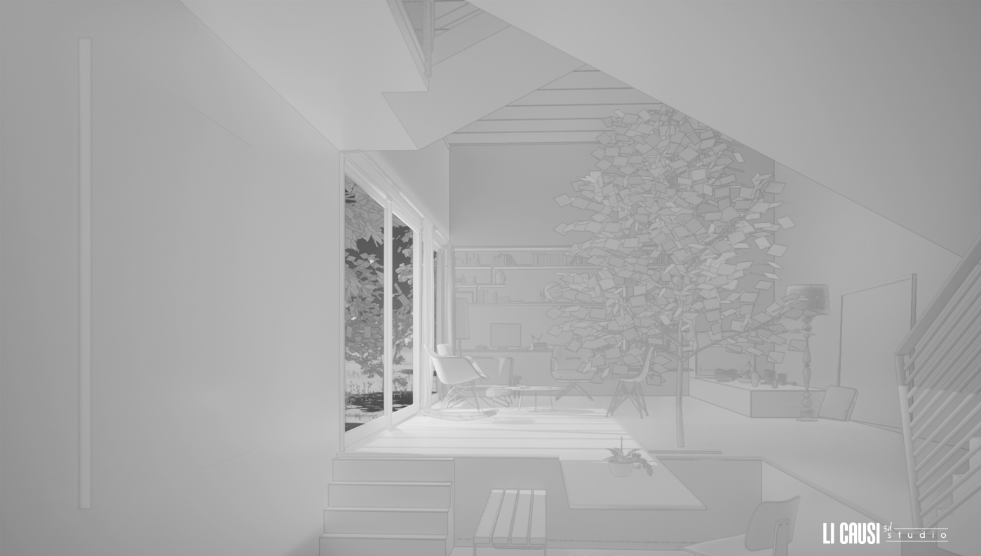 render wireframe interno villa di design ecosostenibile 1