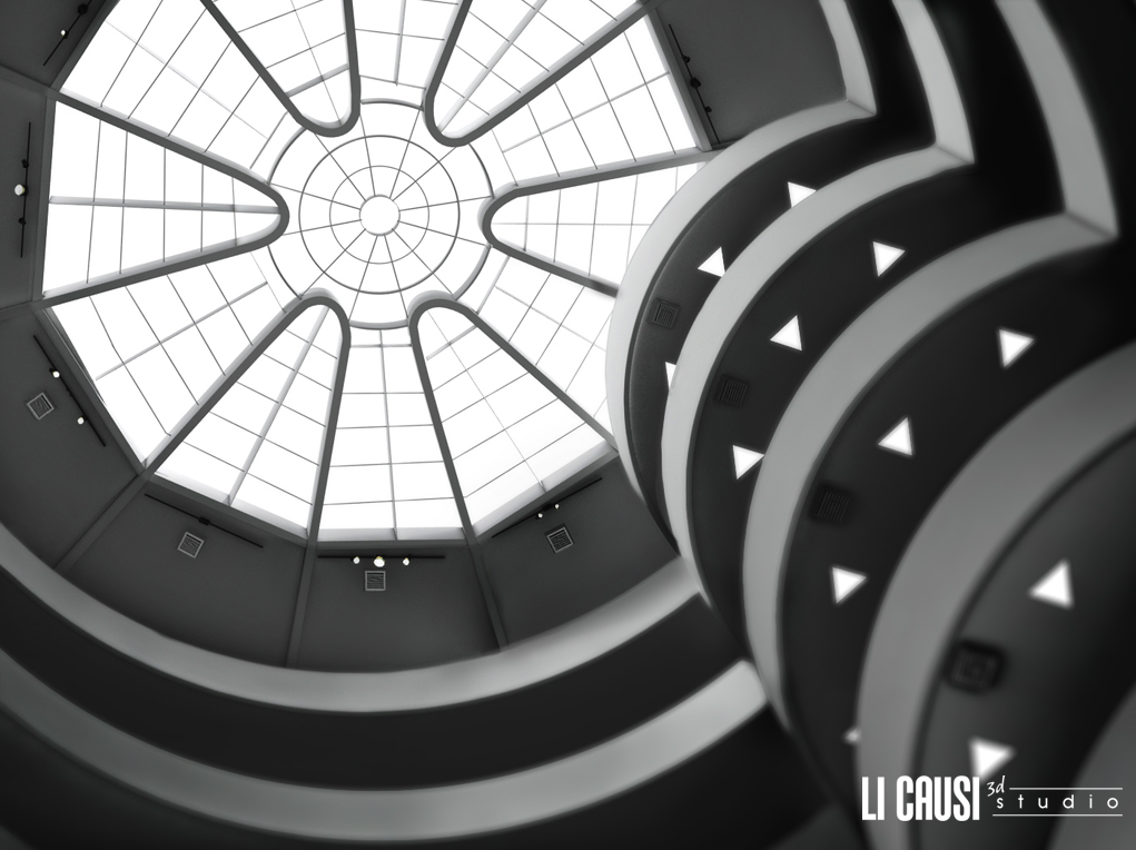 rendering 3d Guggenheim interno con post produzione