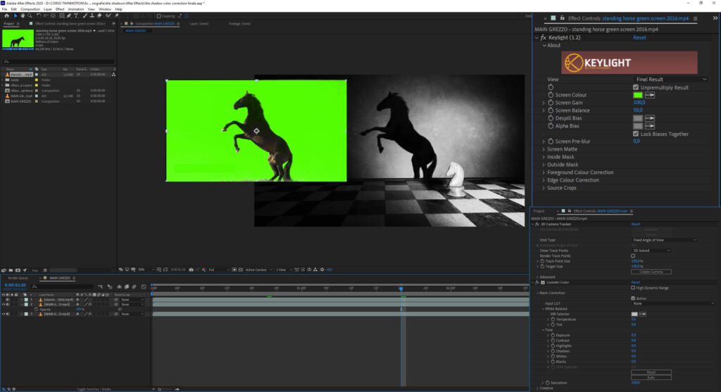 Keylight green screen cavallo After Effects