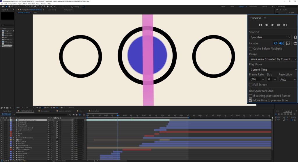 Pannello anteprima animazione con After Effects