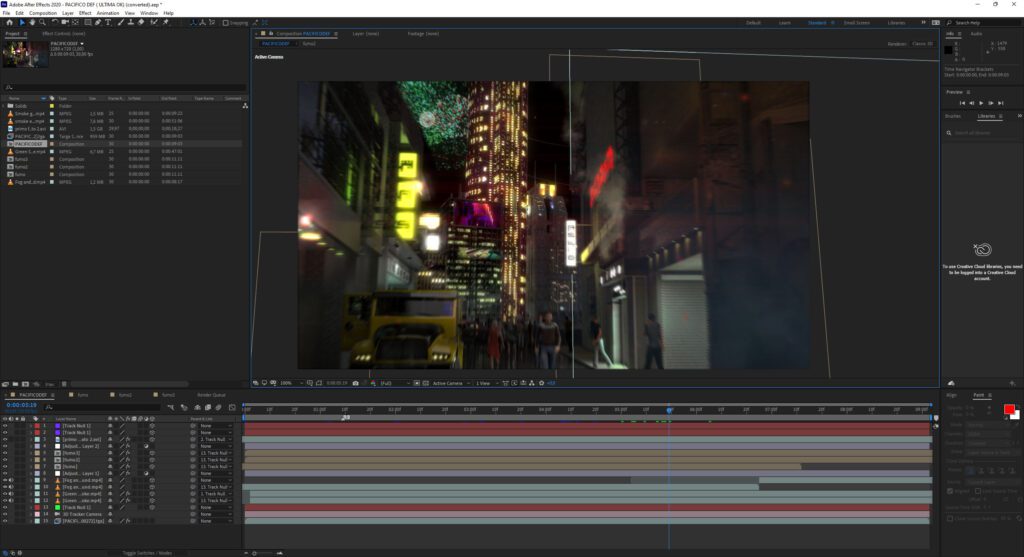 Post produzione video effetti blade runner citta con After Effects