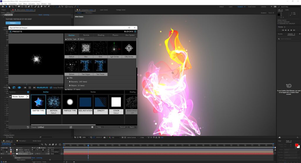 Trapcode particular danza di particelle con After Effects
