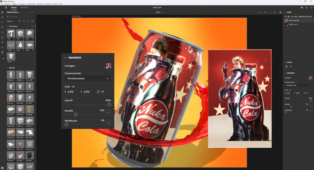 Applicazione materiali e texture Adobe Dimension