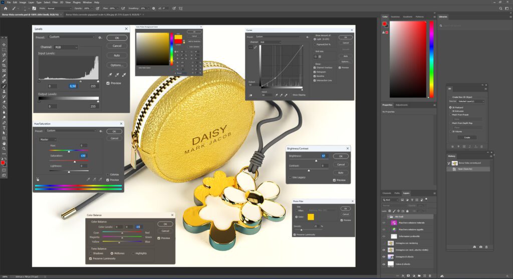 Luce contrasti e livelli di regolazione con Photoshop per i rendering di prodotto