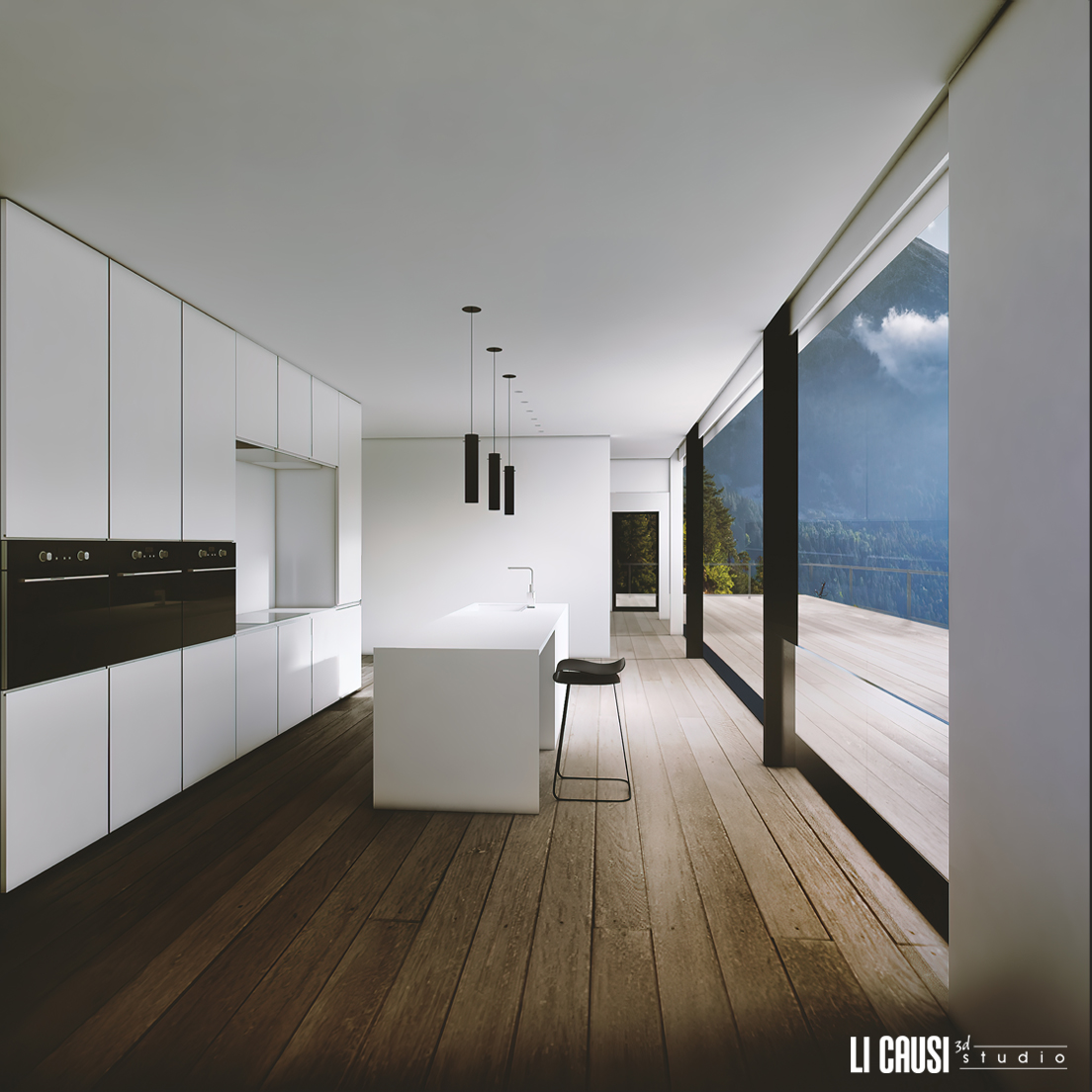 Modellazione 3D con 3D Studio Max e render con V Ray di interno cucina moderna