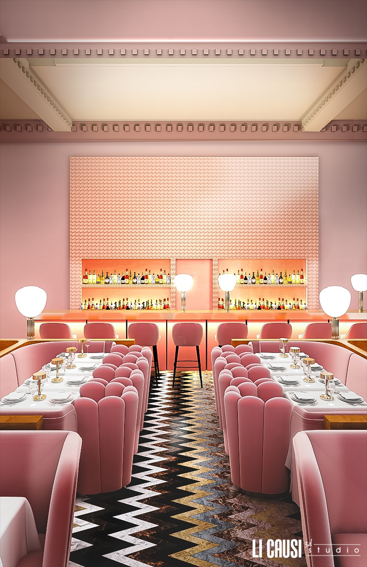 Render con 3D Studio Max e V Ray del ristorante Sketch Gallery a Londra