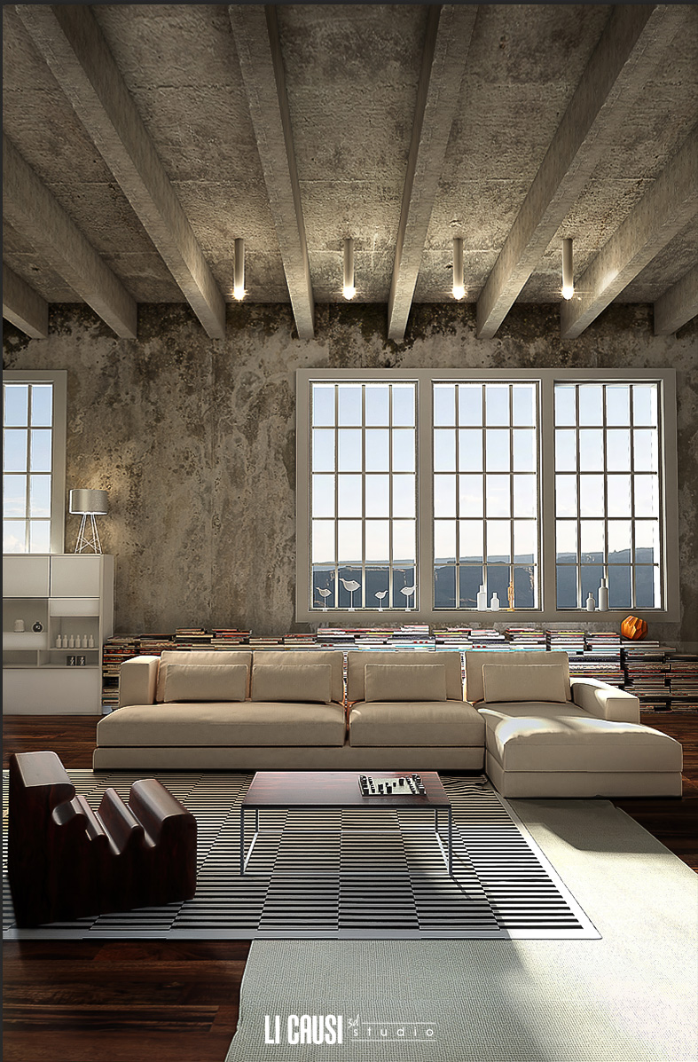 Render con 3D Studio Max e V Ray interno appartamento living room
