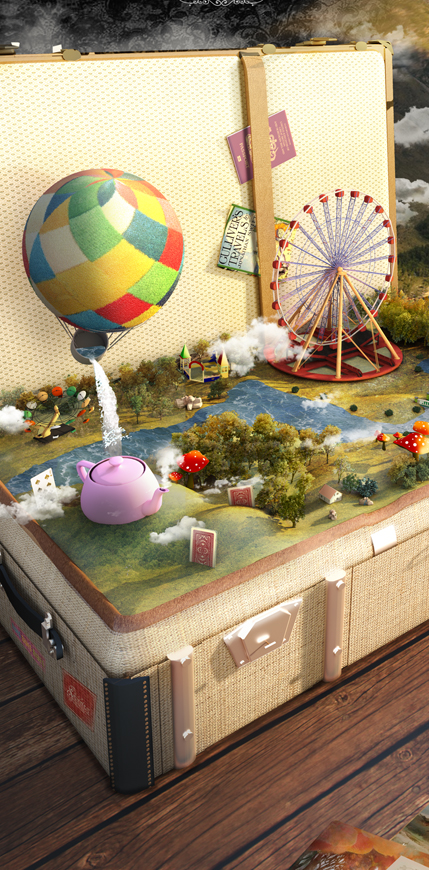 banner advertising 3D scena fantasy con oggetti 3D