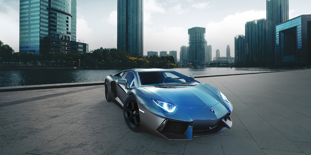 Render 3D fotoinserimento automotive Lamborghini Aventador