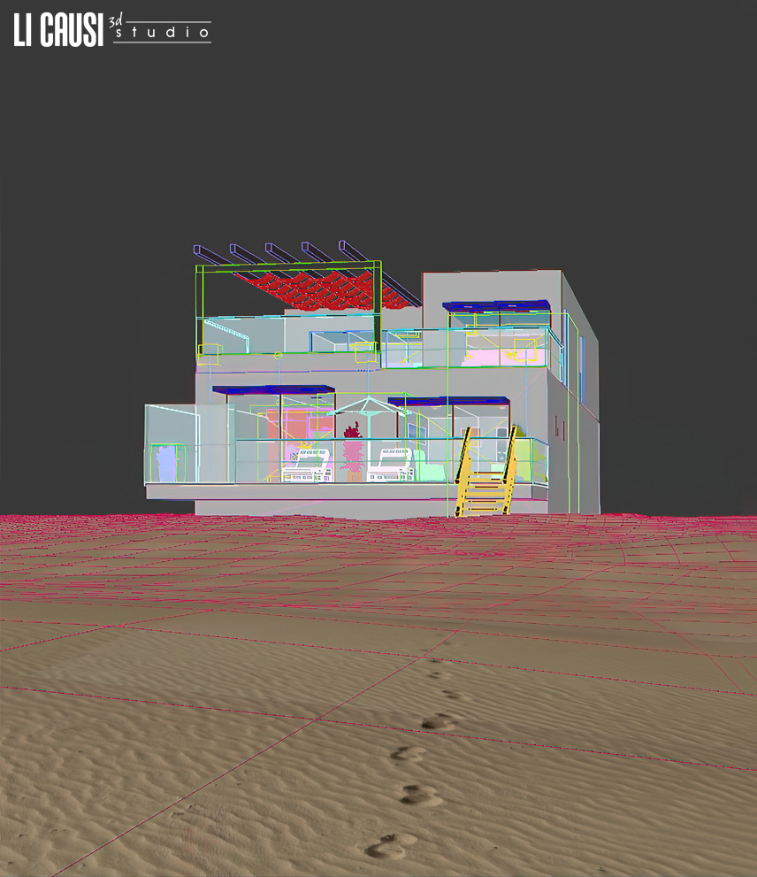 modello 3d villa sulla spiaggia modellata con 3D Studio Max e V Ray