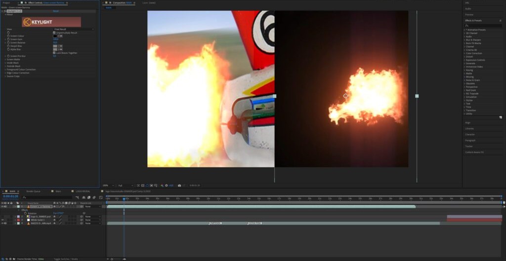 Effetto di fuoco con keylight After Effects 1024x557 1