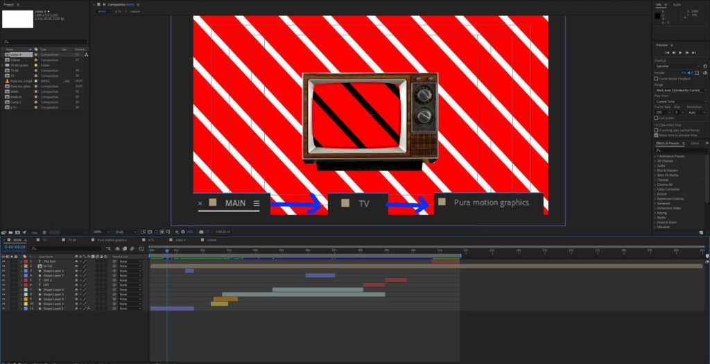 Sequenza PRECOMPOSE in motion graphics tv con After Effects 1024x552 1