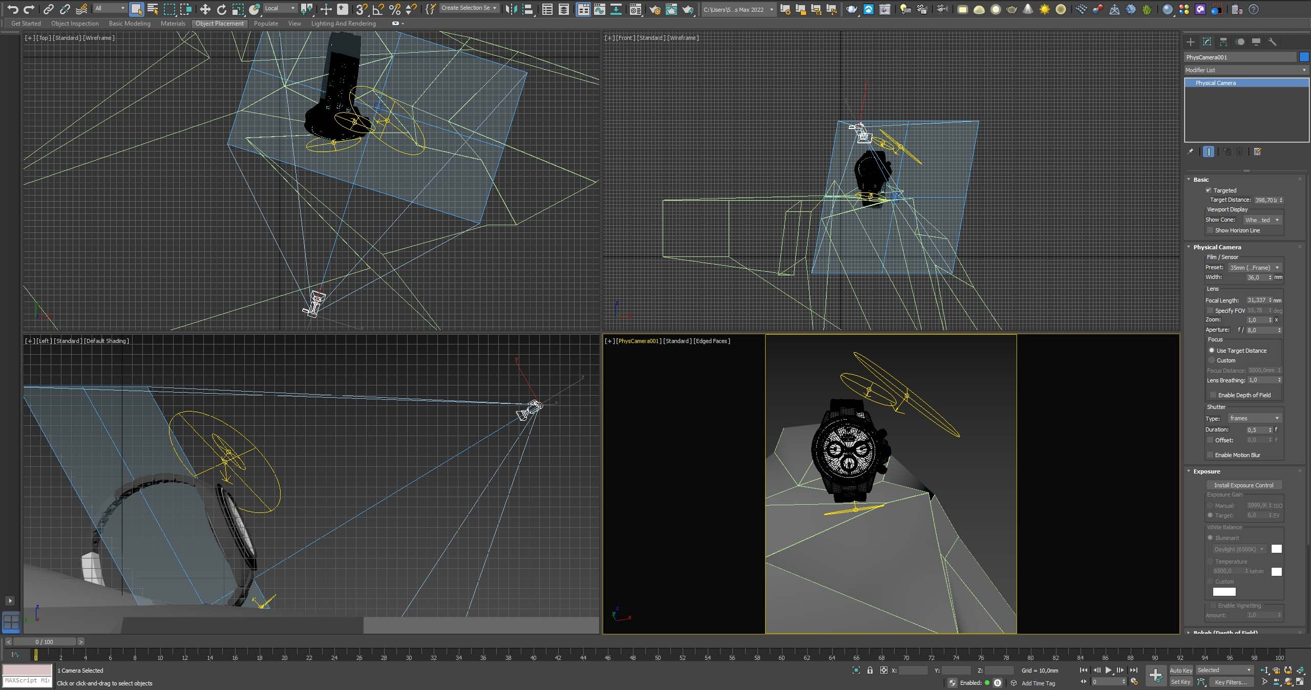 camera virtuale e regole di inquadratura per advertising 3D